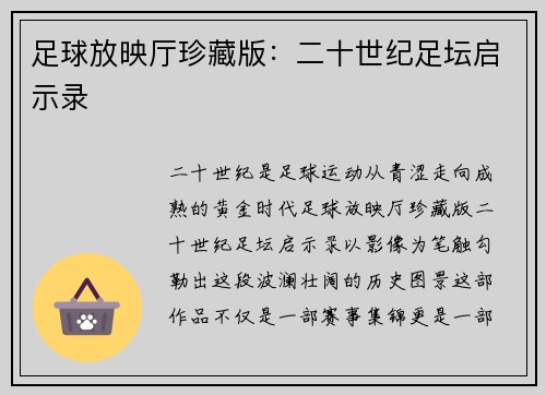 足球放映厅珍藏版：二十世纪足坛启示录