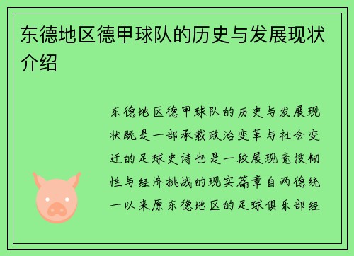 东德地区德甲球队的历史与发展现状介绍